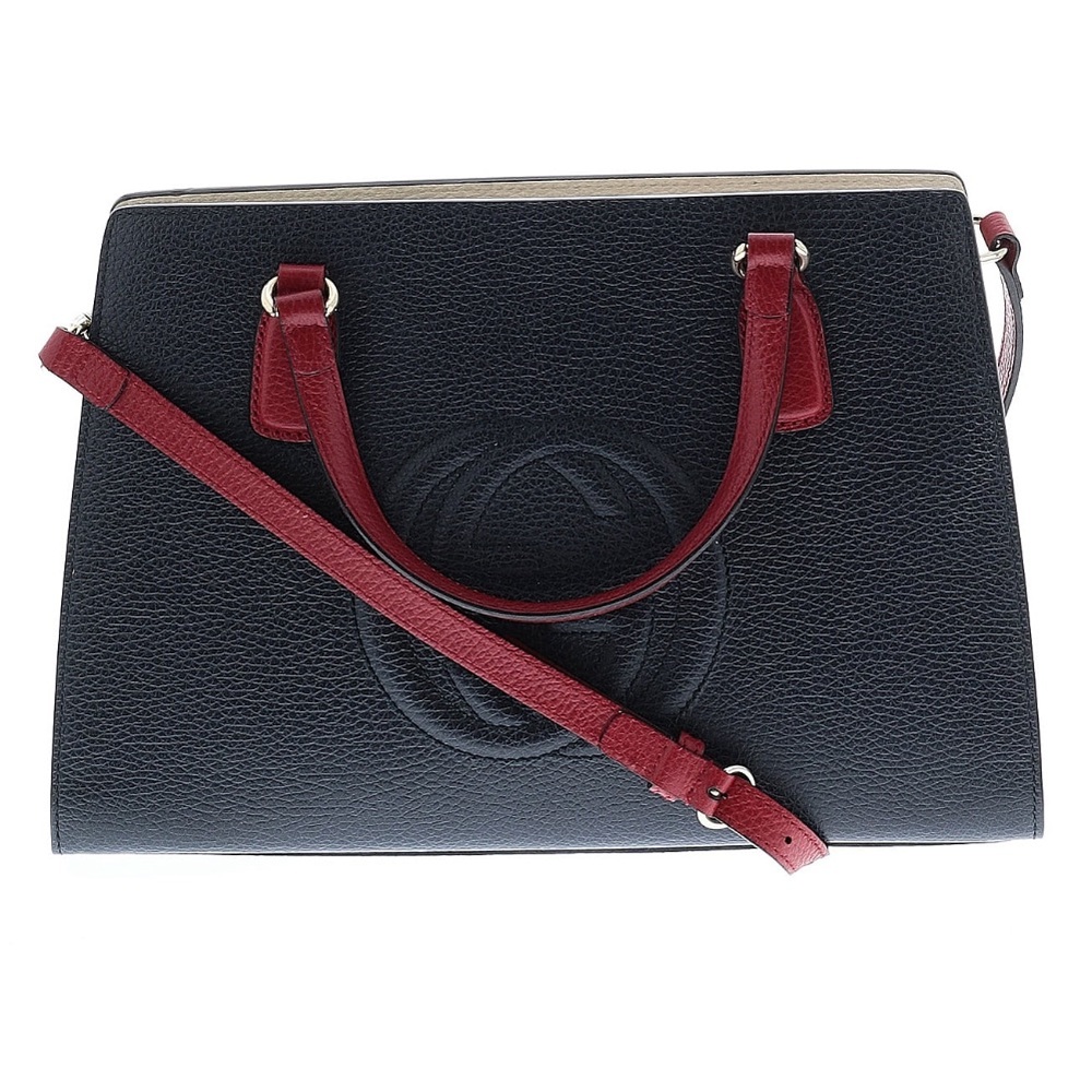 Gucci Soho Convertible Top Handle Satchel Leather Medium Blue